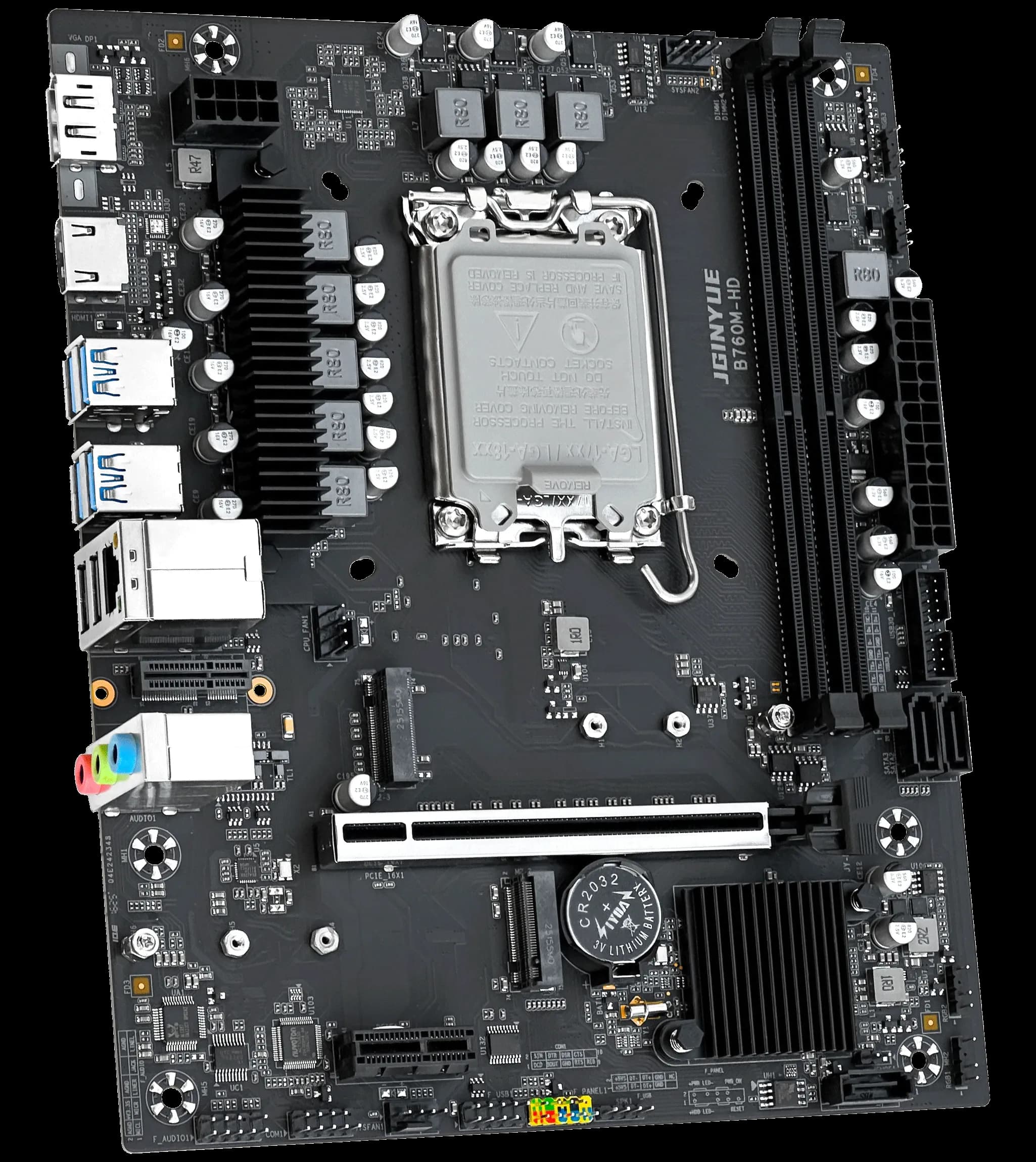 Материнская плата JGINYUE B760M HD (LGA1700, B760, 2DDR4, PCI-Ex16, PCI-Ex1, 2xM.2, 4SATA, 3xUSB2.0+4xUSB3.0, HDMI,DP,mATX)