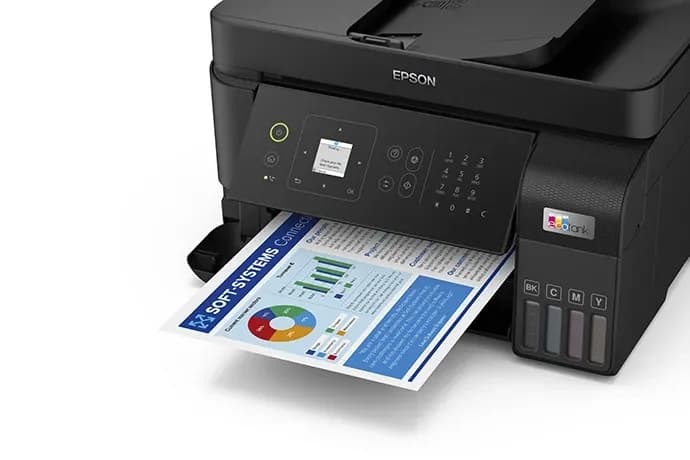 МФУ струйное Epson L5590 (A4, СНПЧ, Принтер, Копир, Сканнер, Факс, 33/15ppm, 4800x1200 dpi, 1200x2400dpi сканнер, ADF, WiFi, Ethernet, 4-х цветное, Черный)