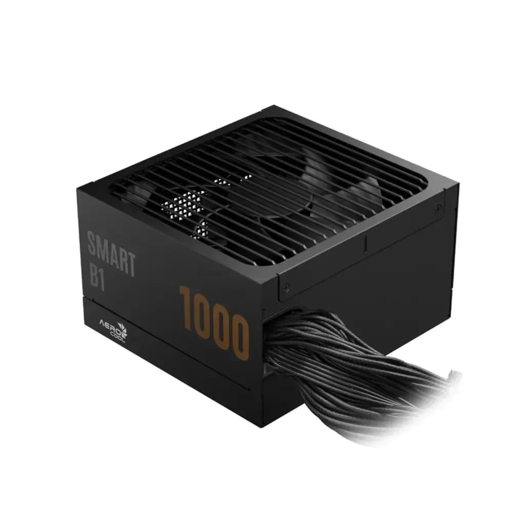 Блок питания 1000W Aerocool SMART B1 1000,1000W, ATX, 80 PLUS Bronze, 20+4 pin, 8pin, 4+4pin,8*Sata, 6*Molex, 6*PCI-E 6+2 pin, Вентилятор 13.5см, Кабель питания, Черный