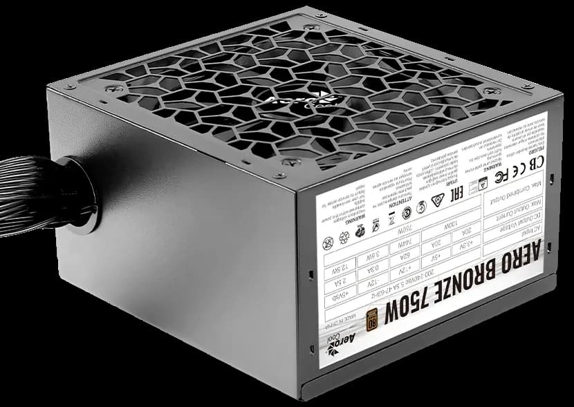 Блок питания 750W Aerocool AERO BRONZE 750W, 750W, ATX, Bronze, APFC, 20+4pin, 4+4pin, 5*Sata, 4*Molex, 2*PCI-E 6+2pin, Вентилятор 12см, Кабель питания, Черный