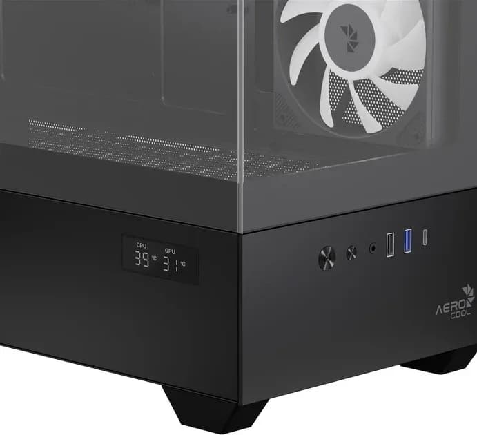 Корпус Aerocool P300D-G-BK-v1, micro ATX/mini-ITX,USB3.0,USB-C,HD-Audio+Mic,Кулер 12см,Высота CPU кулер до165мм,VGA до 418мм,1x3.5”/2x2.5,212x420x420 мм,Без Б/П,Черный,Included ARGB 3x120mm