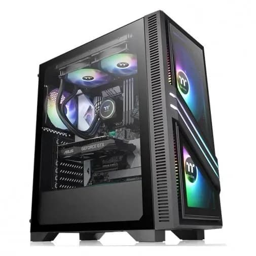 Корпус Thermaltake Versa T35 TG CA-1R7-00M1WN-00 ATX/Micro ATX/Mini ITX USB1x3.0+2x2.0, HD-Audio, Куллер 1x120мм RGB, Высота CPU куллера до 150мм, VGA до 300мм, 416x210x480мм, Без Б/П, Черный