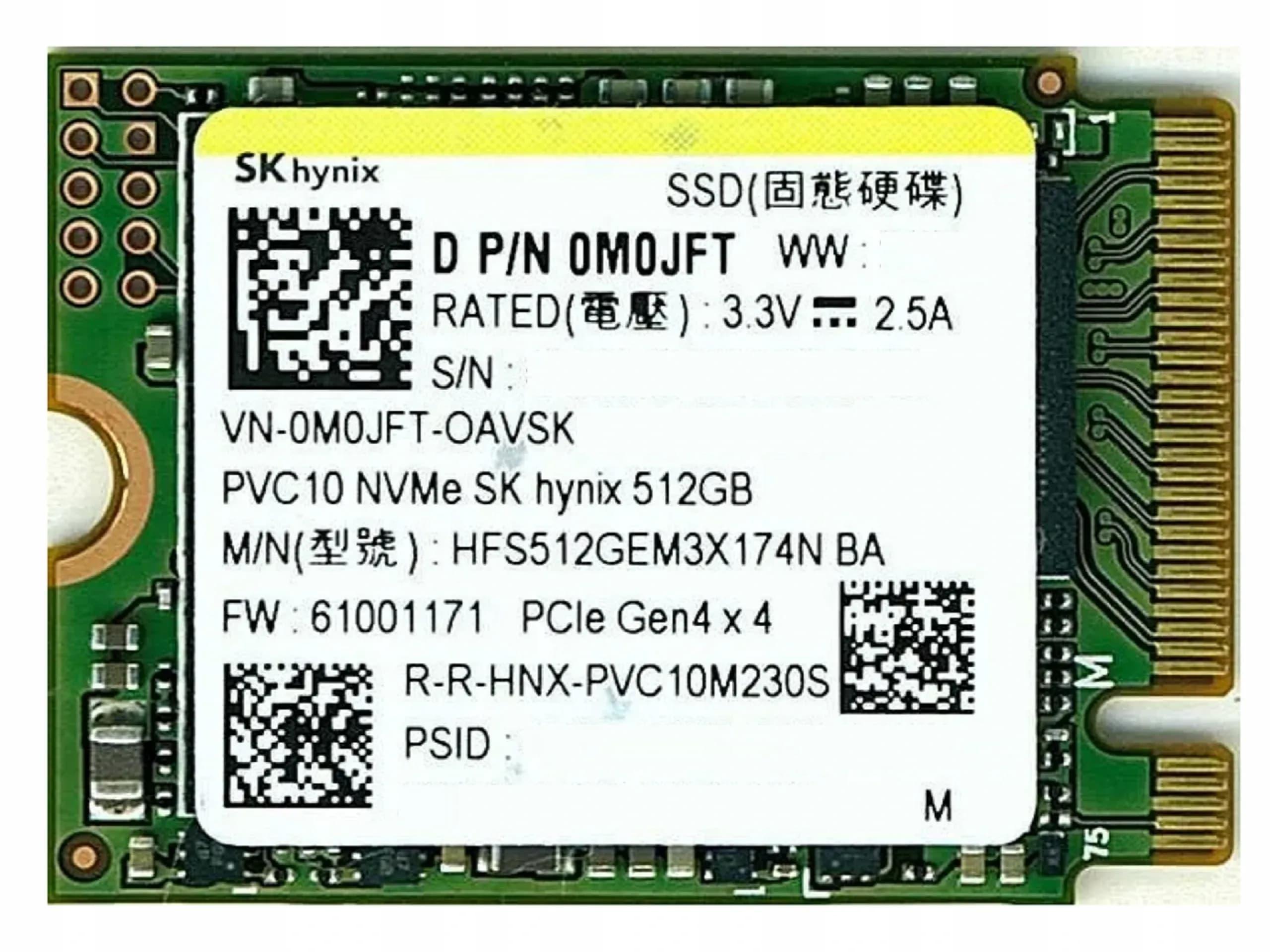 SSD SK Hynix PVC10 512GB M.2-2230 PCI-E GEN 4X4