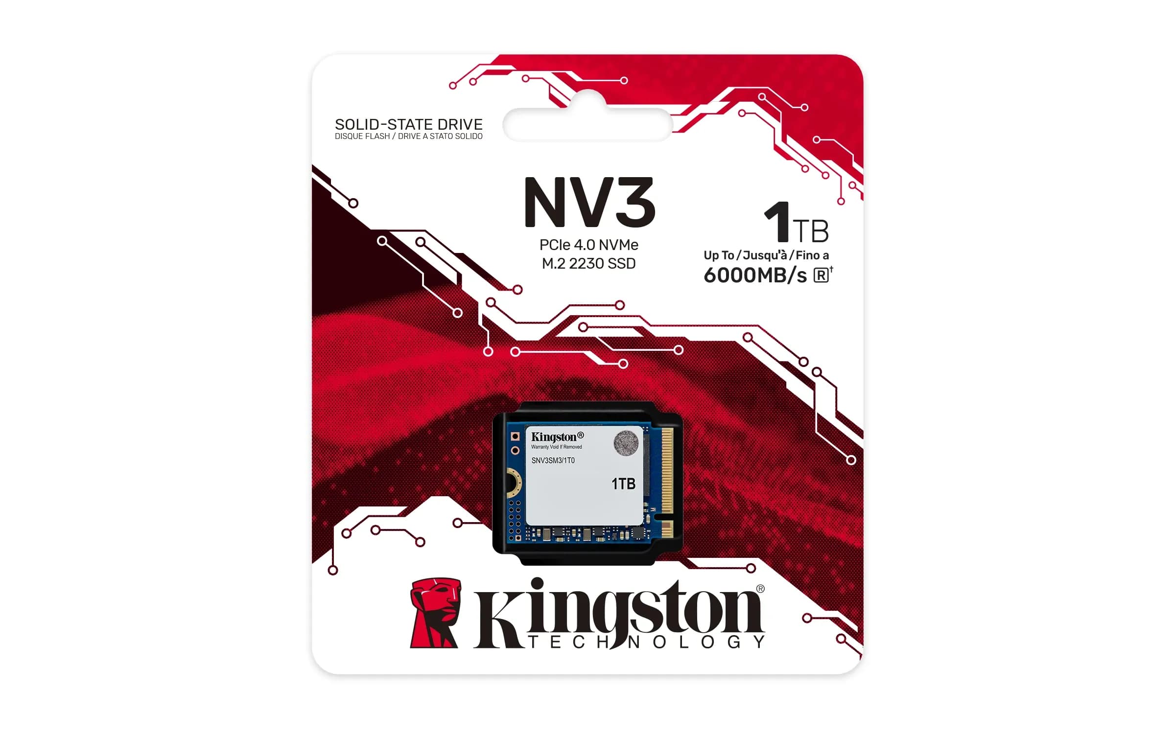 Твердотельный накопитель SSD 1000GB Kingston Digital Ships NV3 PCIe 4.0 x4 NVMe M.2 2230 NVMe Read/Write up 6000/4000MB/s [SNV3SM3/1T0]