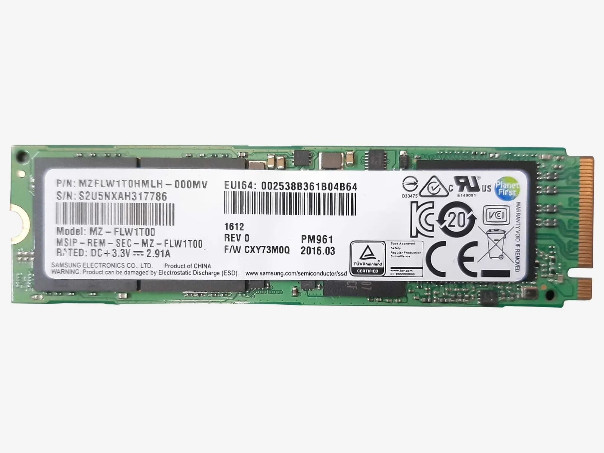 Твердотельный накопитель SSD 1024GB Samsung NVMe M.2 2280 PCI Express 3.0 x4 (NVMe R/W:3000/1700MB/s) [MZ-FLW1T00] pulled