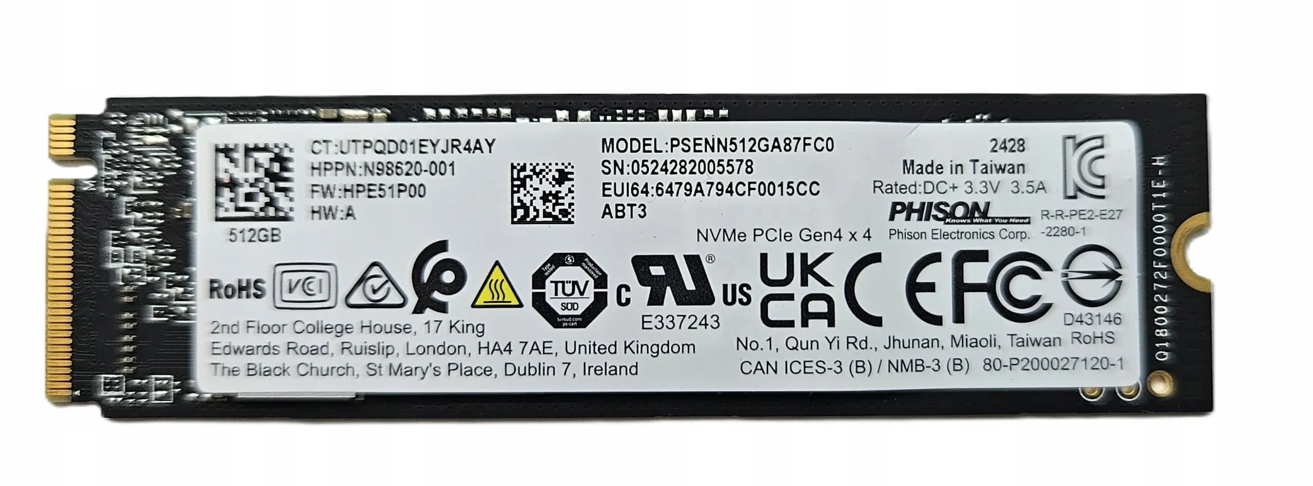 Твердотельный накопитель SSD 512GB Phison NVMe [PSENN512GA87FC0] pulled