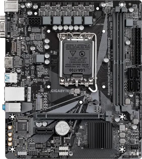 Матплата Gigabyte H610M H V3 DDR4, LGA1700, Intel H610, 2xDDR4 PC25600, 1xPCI-E16X, 1xPCI-E1x, Sound8Ch, GBLAN, 4SATA+M.2, mATX, 4USB3.2+8USB2.0, VGA, HDMI