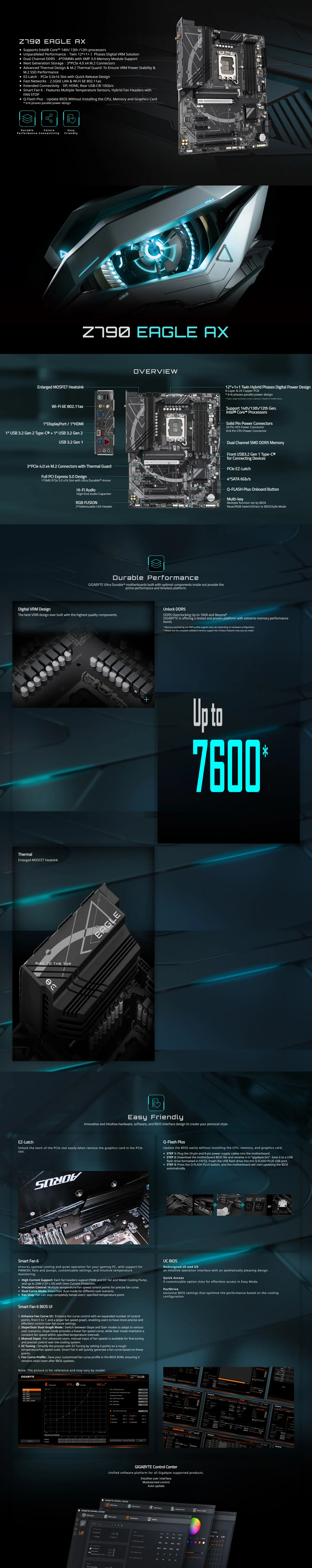 Матплата Gigabyte Z790 EAGLE AX, LGA1700, Intel Z790, 4xDDR5 PC60800, 3xPCI-E 3.0x16, 2xPCI-E 3.0x1, Sound8Ch, GLAN, 4SATA+3M.2, RAID, ATX, 9USB3.2+8USB2.0, HDMI, DP, WiFi, Bluetooth - T