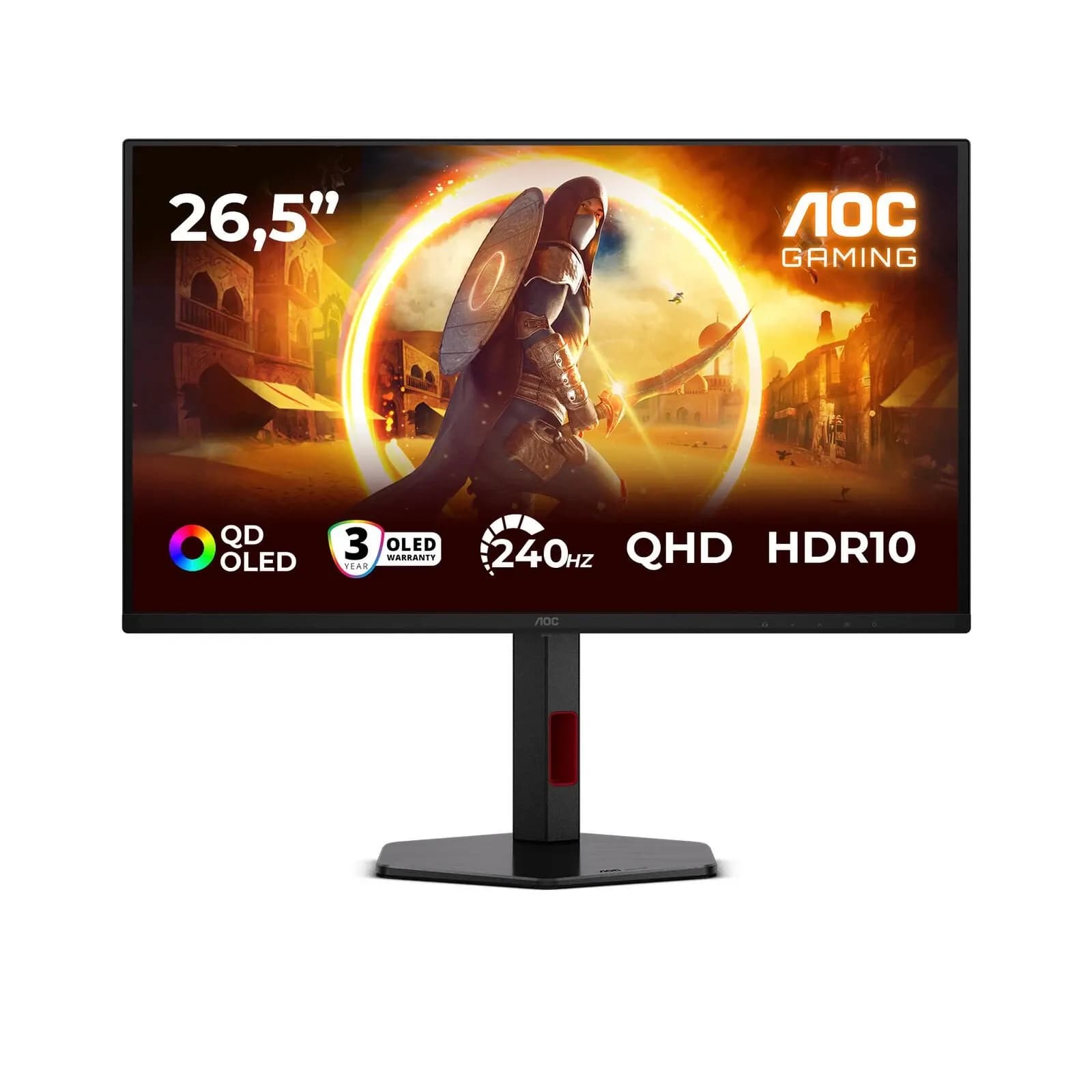 Монитор LCD 27" AOC Q27G4ZDR, QuantumDot OLED, Black, 2560x1440, 1.50M:1, 400cd/m2, 178/178, 0.03ms, 240Hz, HDR10, 10-bit / DCI-P3+, Color Table, AdaptiveSync with G-Sync, FreeSync, 2xHDMI 2.0, DP 1.4, USB Hub (3xUSB), Ergonomic Stand, G menu