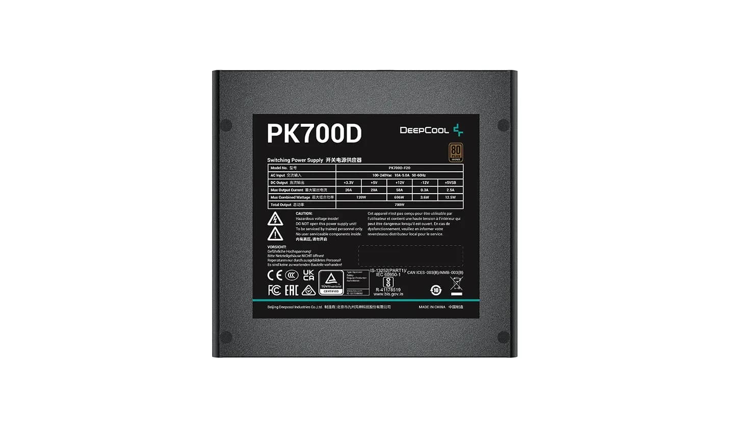 Power Unit DEEPCOOL PK700D 700W 80 PLUS BRONZE 100-240V/ATX12V 2.3 Black flat Active PFC+DC to DC
